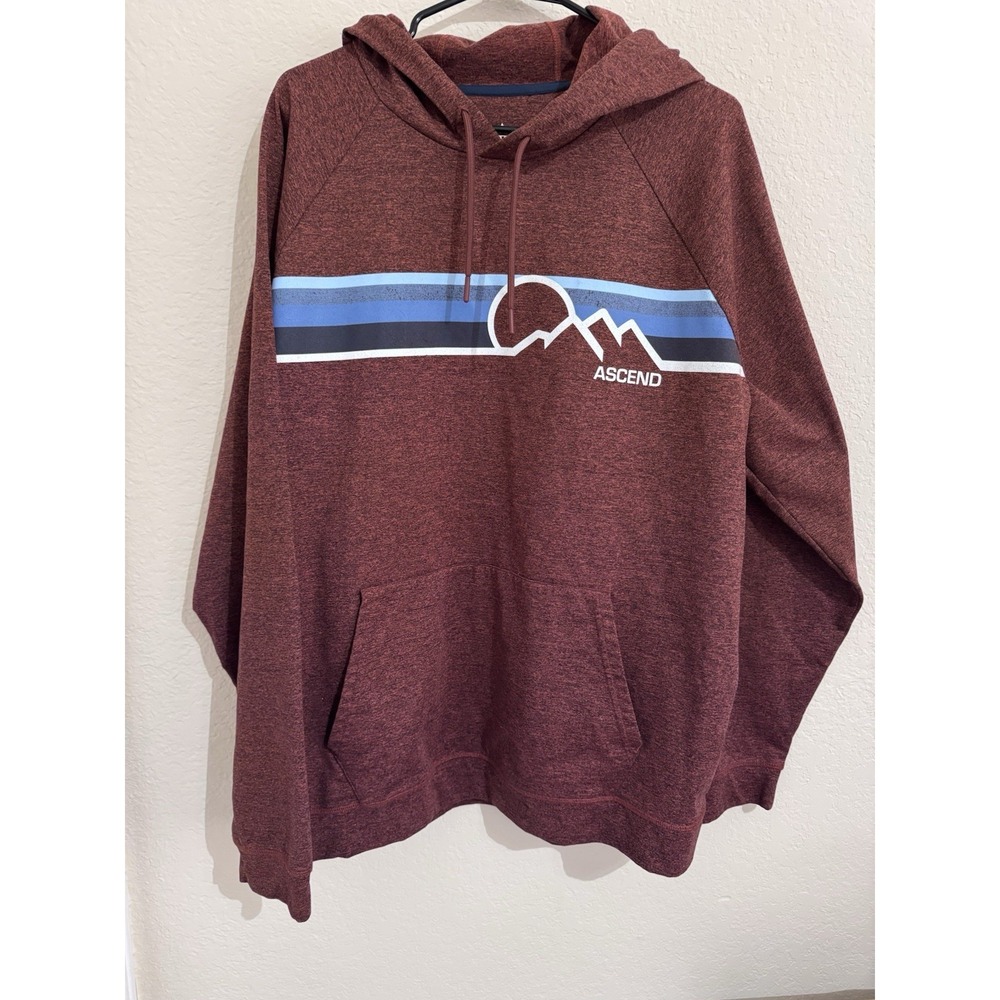 Ascend Mens XL Burgundy Heather Mountain‎ Graphic Pullover Hoodie Raglan Sleeve